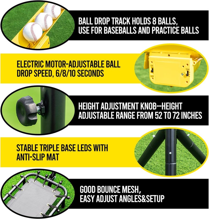 PLAYAPUT Baseball Soft Toss with Rebound Mesh Net - Hold Up 8 Balls Electric Baseball Training Equipment, Adjustable Height & Speed 6/8/10S Pitching Machine for Coaches & Players,Portable Carry Bag - Image 3